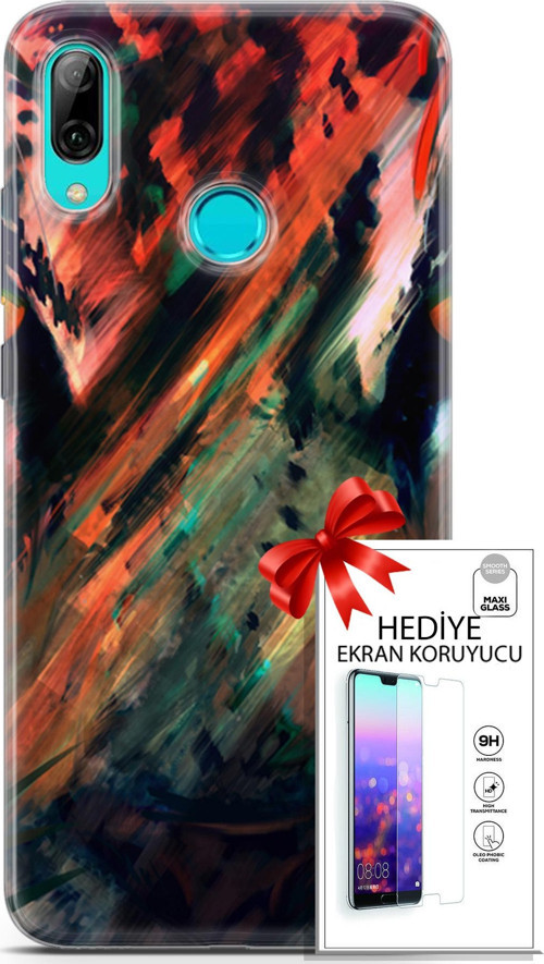 Huawei P Smart 2019 Kılıf Orijinal Seri Algorand 20 Kırmızı Yeşil Renkli Kılıf Ekran Koruyucu