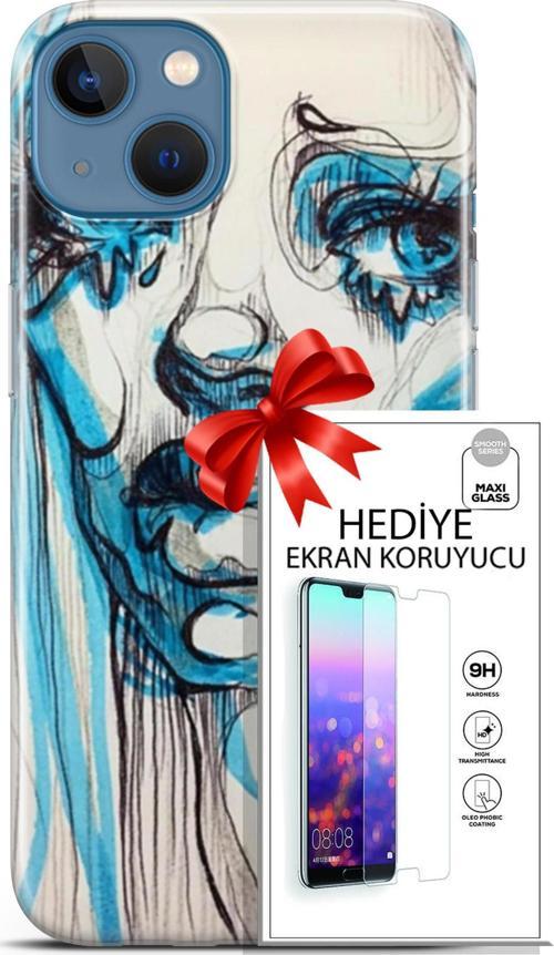 Apple İphone 13 Kılıf Orijinal Seri Soul 26 Hüzünlü Yüz Soft Kapak + Ekran Koruyucu