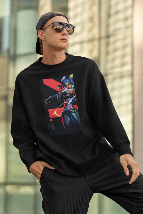 Neon Entry Baskılı Unisex Oversize Vallorant Sweatshirt