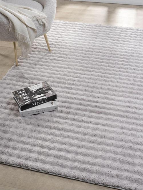 Frt Dekoratif Bubble Tüylü Yumuşak Peluş Kaymaz Yıkanabilir Salon Koridor Halı Yolluk Gri