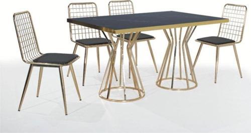 Home Kayzer 4 Kişilik Metal Mutfak Masası Kalın Sandalyeli 80x140 cm