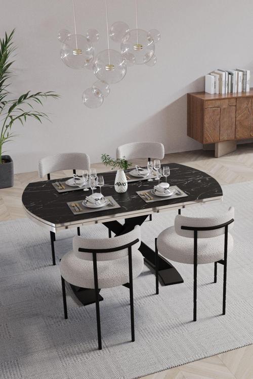 Pıero Açılır Yemek Masası Mutfak Masası 4 Kişilik Masa Sandalye Takımı 80x130 cm
