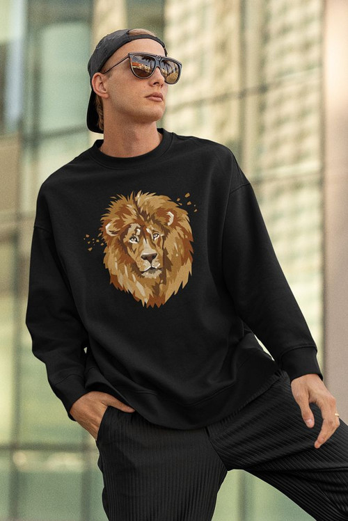 Lion Tasarım Baskılı Unisex Oversize Aslan Sweatshirt