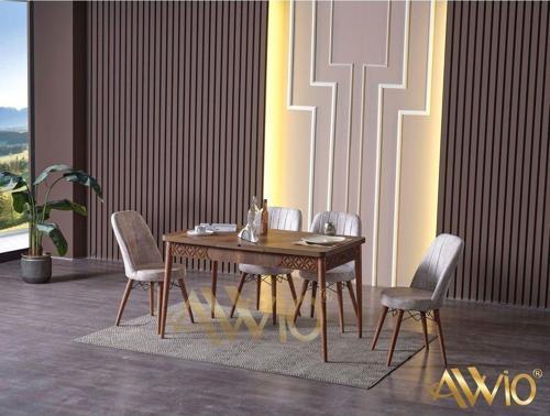 Lotus Yemek Masası Mutfak Masası Açılır Masa Takımı Krem 4 Sandalyeli 80x130 cm