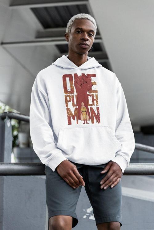 Anime Karakter Baskılı Unisex Hoodie, Oversize One Punch Man Hoodie