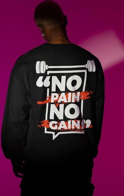 No Pain No Gain Yazılı Unisex Oversize Fitness Gym Sweatshirt