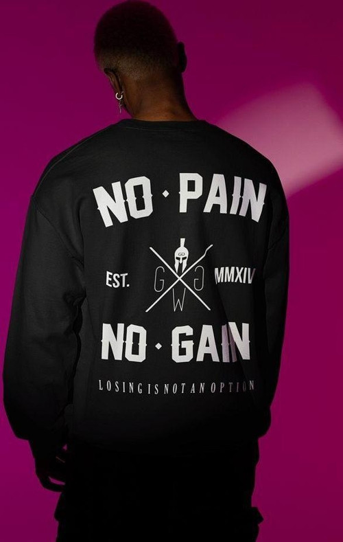 No Pain No Gain Yazılı Unisex Oversize Gym Sweatshirt