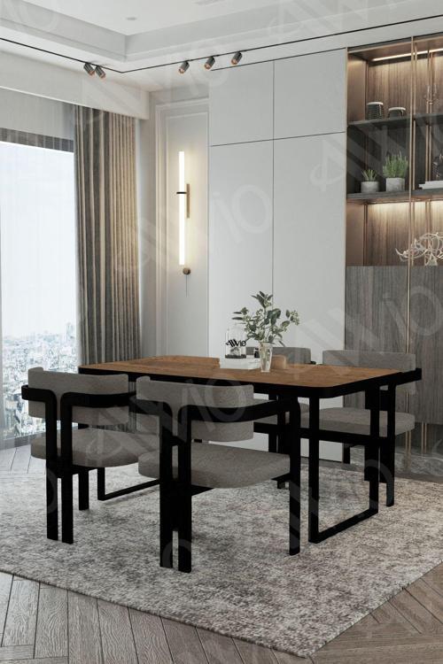Roxy Metal Ayak Tokyo Demonte Sandalye Yemek Masası Mutfak Masası 4 Kişilik 80x120 cm