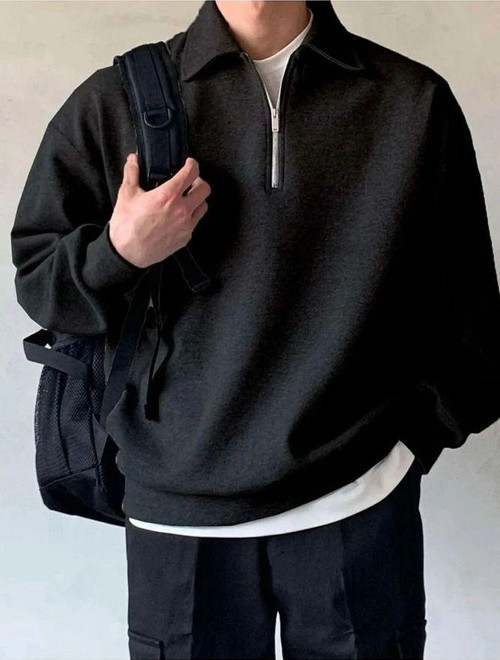 Polo Yaka Yarım Fermuarlı Unisex Oversize Sweatshirt