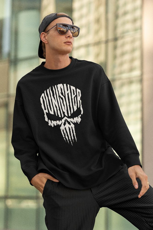 Tasarım Punisher Baskılı Unisex Oversize Karakter Sweatshirt