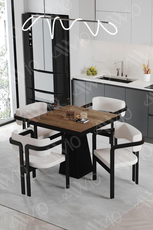 Nero Bohem Ayak Tokyo Demonte Sandalye Yemek Masası Mutfak Masası 4 Kişilik 80x80 cm