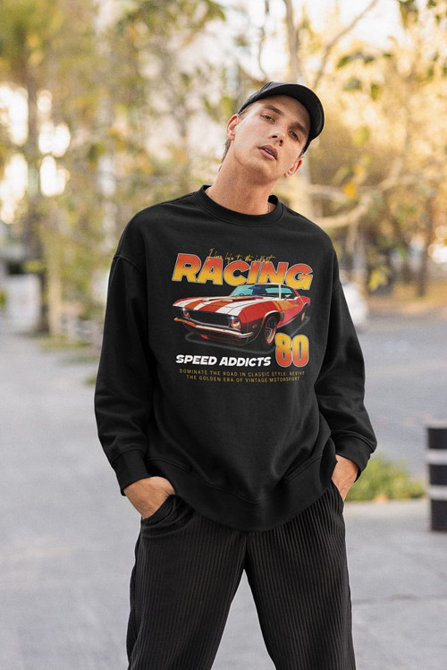 Racing 80 Yazılı Unisex Oversize Araba Sweatshirt