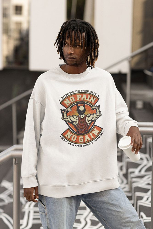 No Pain No Gain Baskılı Unisex Oversize Fitness Gym Vintage Sweatshirt