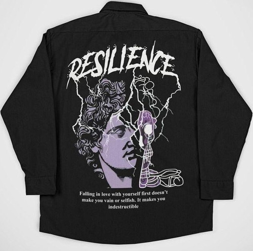 Resilience Yazılı Unisex Tasarım Baskılı Cepli Gömlek
