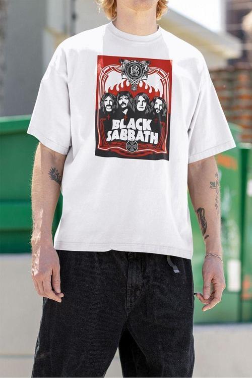Black Sabbath Rock Metal Grubu Baskılı Unisex Tişört, Oversize Müzik Tişört