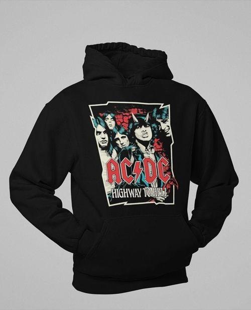 AC DC Highway To Hell Baskılı Unisex Oversize Rock Metal Hoodie