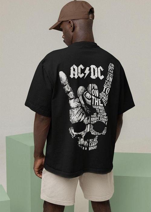 Unisex Ac Dc Rock Grubu Baskılı Tişört, Oversize Metal Müzik Grubu Tişört