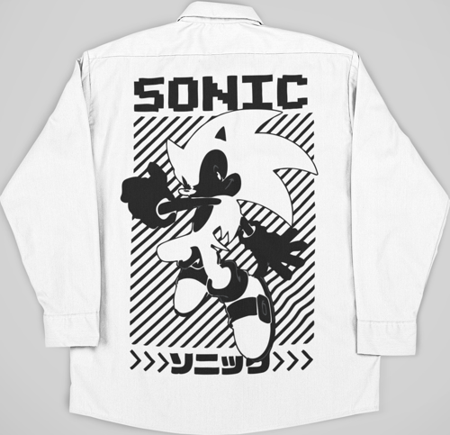Sonic Baskılı Unisex Çizgi Film Cepli Gömlek