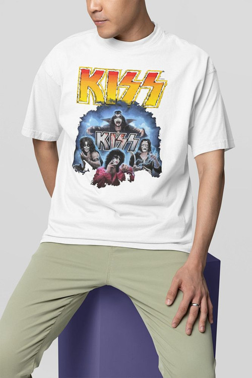 Rock Metal Müzik Grubu Kiss Baskılı Unisex Oversize Tişört