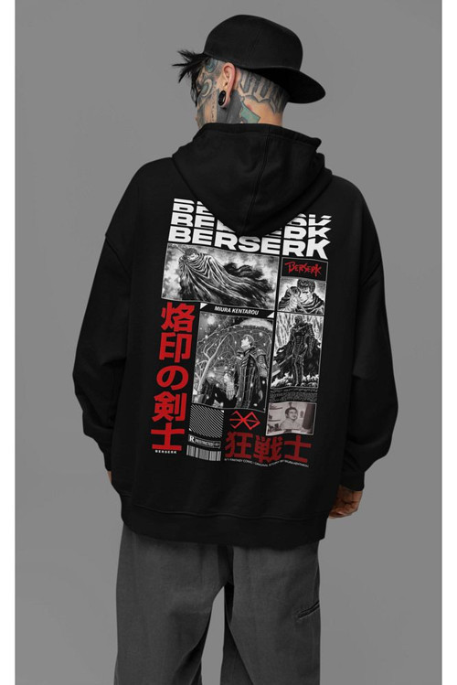 Berserk Baskılı Unisex Oversize Anime Hoodie