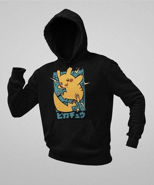 Çizgi Film Pokemon Pikaçu Baskılı Unisex Oversize Hoodie