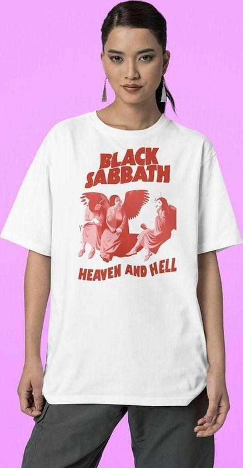 Black Sabbath Heaven And Hell Müzik Grubu Baskılı Unisex Tişört, Oversize Rock Metal Tişört