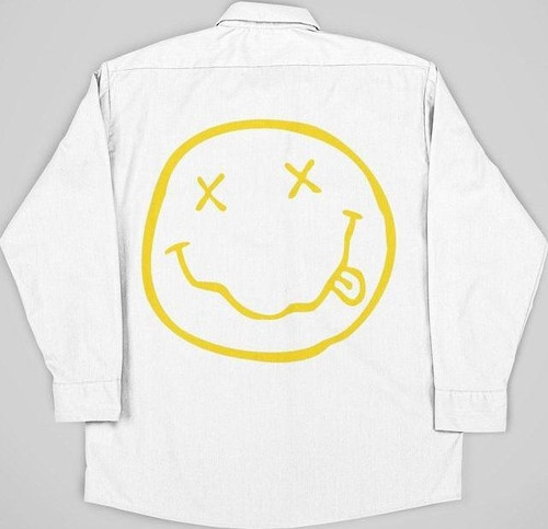 Nirvana Müzik Grubu Baskılı Unisex Gülen Surat Cepli Gömlek
