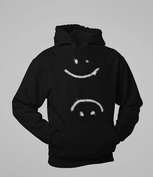 Gülen Yüz Baskılı Unisex Oversize Hoodie