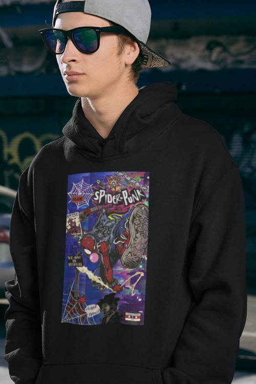 Spider-Punk Baskılı Unisex Oversize Örümcek Adam Hoodie