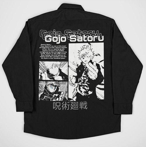 Gojo Satoru Baskılı Unisex Anime Cepli Gömlek