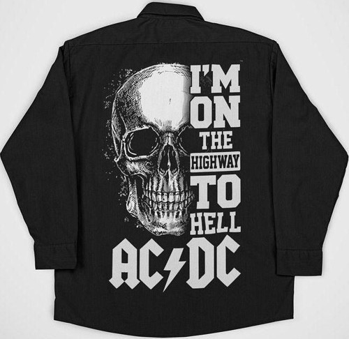 AC DC Highway To Hell Müzik Grubu Baskılı Unisex Rock Metal Cepli Gömlek