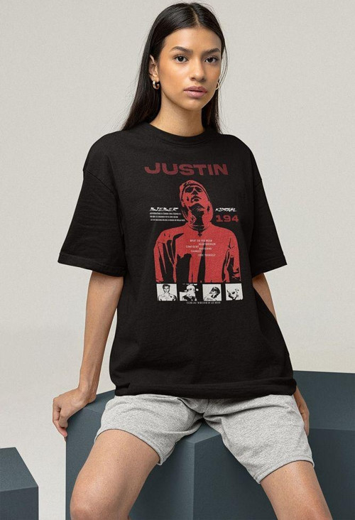 Tasarım Şarkıcı Justin Bieber Baskılı Unisex Oversize Tişört