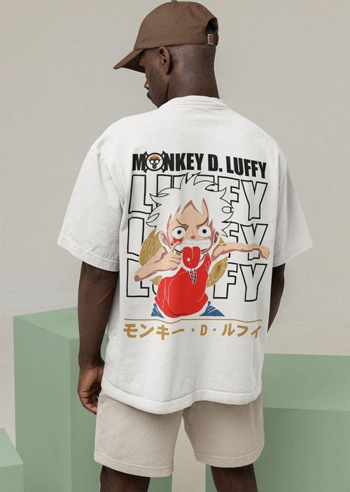 Anime Karakter Monkey D Luffy Baskılı Unisex Oversize Tişört