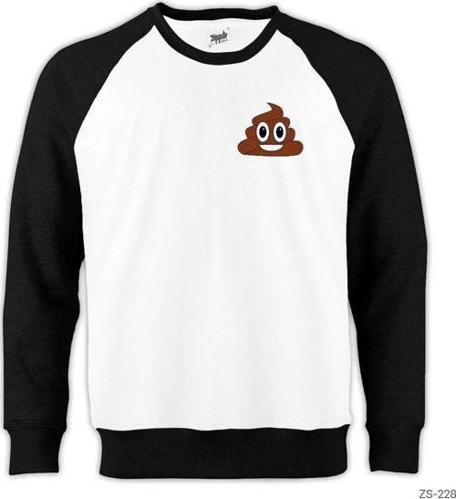 Gülen Bok Emoji Reglan Kol Beyaz Sweatshirt