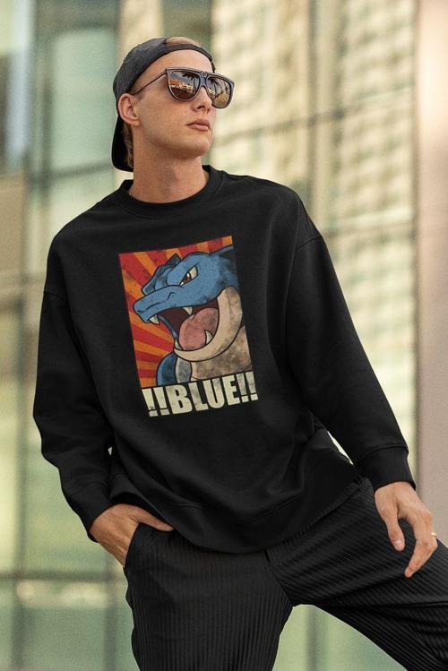 Pokemon Blue Baskılı Unisex Oversize Çizgi Film Sweatshirt