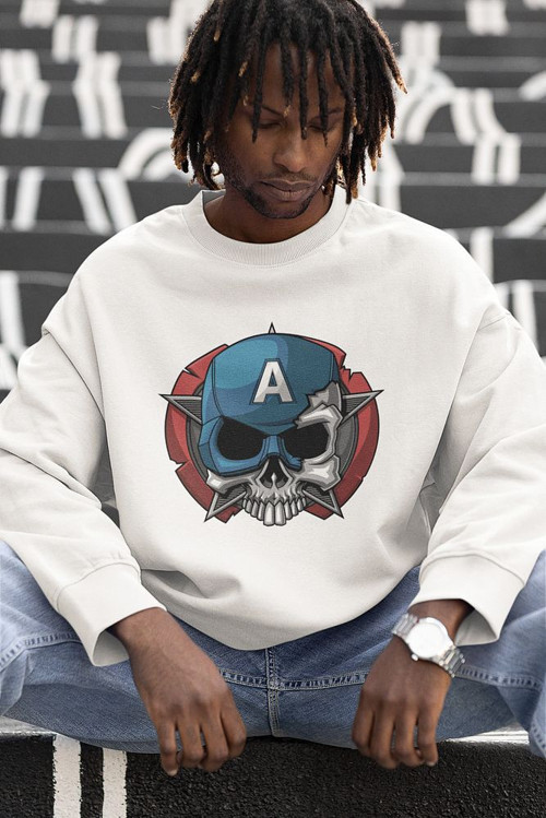 Kaptan Amerika Baskılı Unisex Oversize Marvel Sweatshirt