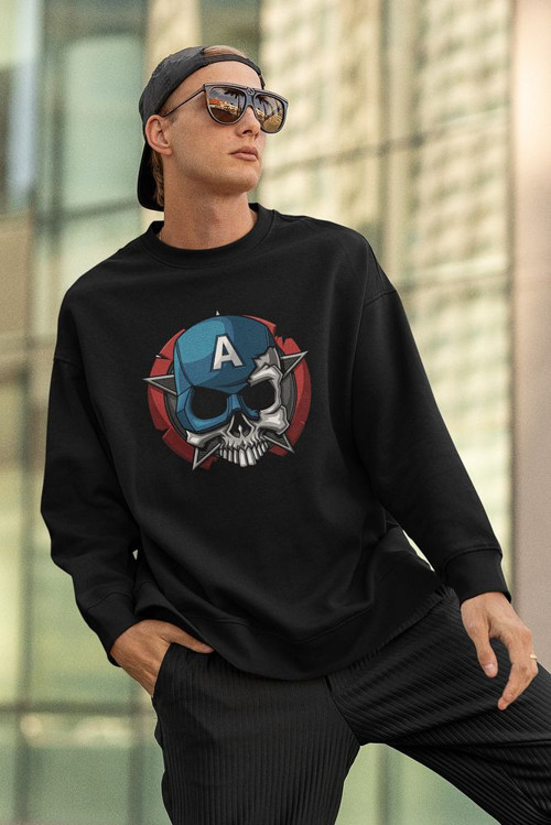Kaptan Amerika Baskılı Unisex Oversize Marvel Sweatshirt