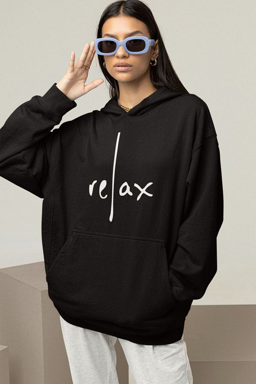 Relax Yazılı Unisex Oversize Tasarım Hoodie