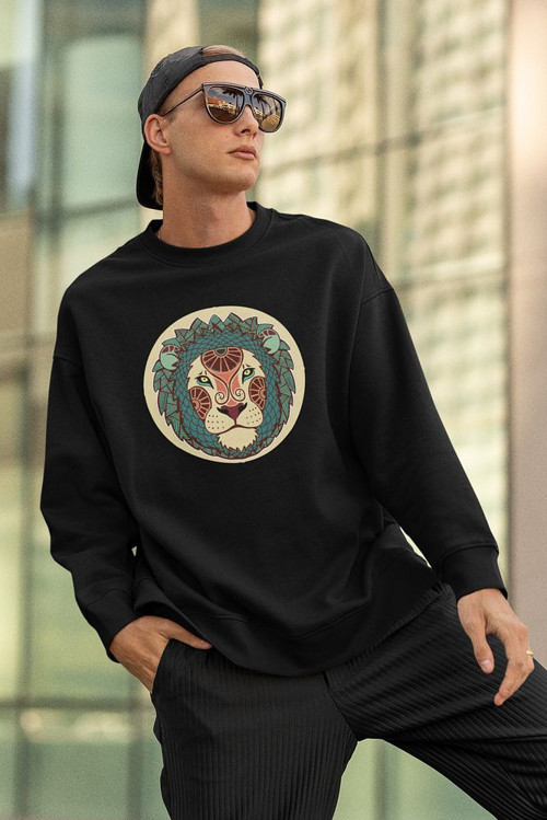 Tasarım Aslan Baskılı Unisex Oversize Lion Sweatshirt