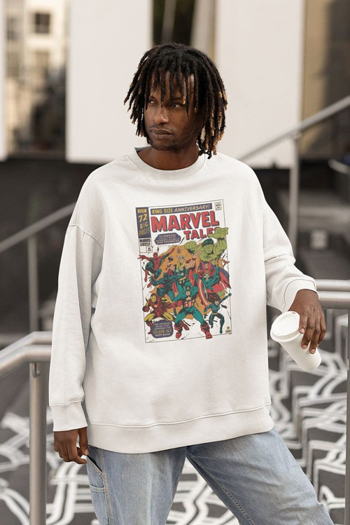 Vintage Marvel Tale Baskılı Unisex Oversize Avengers Sweatshirt