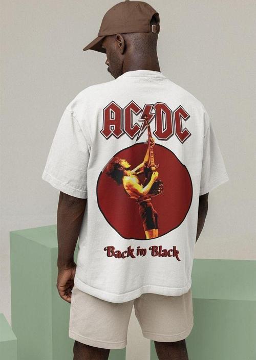 KOPYA - AC DC Back In Black Baskılı Unisex Oversize Rock Metal Tişört