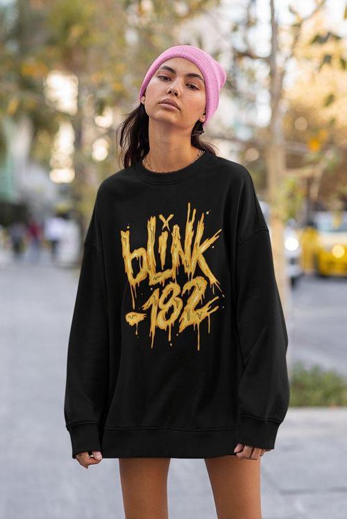 Tasarım Yazılı Unisex Oversize Blink-182 Sweatshirt