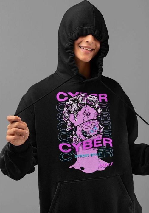 Cyber Street Style Baskılı Unisex Oversize Hoodie