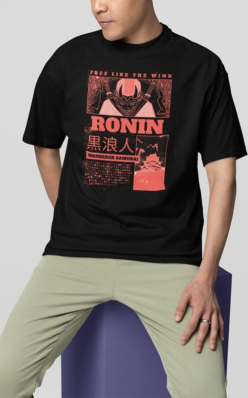 Free Like The Win Samurai Ronin Baskılı Unisex Tişört, Oversize Anime Tişört