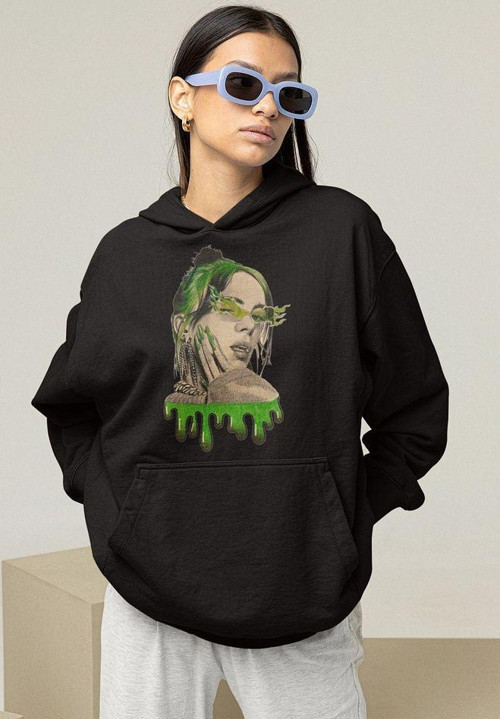 Tasarım Billie Eilish Baskılı Unisex Oversize Şarkıcı Hoodie