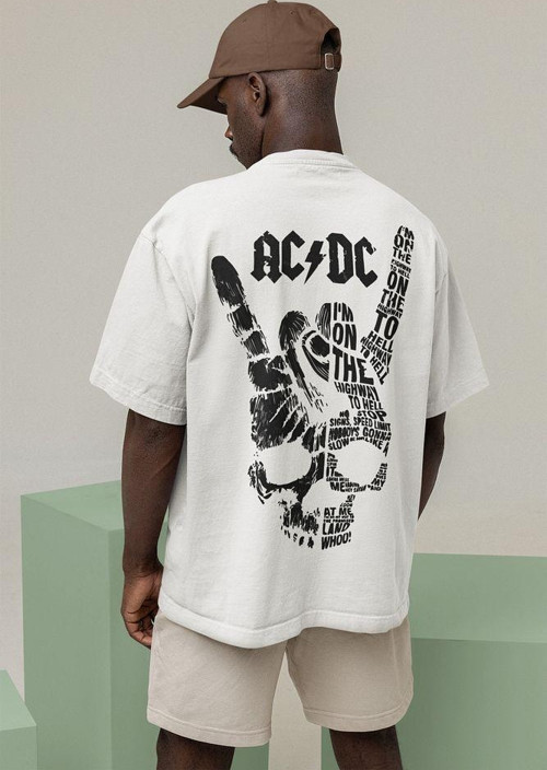 Unisex Ac Dc Rock Grubu Baskılı Tişört, Oversize Metal Müzik Grubu Tişört