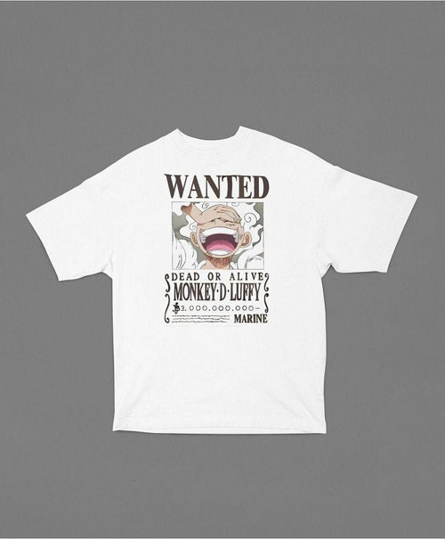 Monkey D Luffy Wanted Baskılı Unisex Tişört, Oversize Anime Tişört