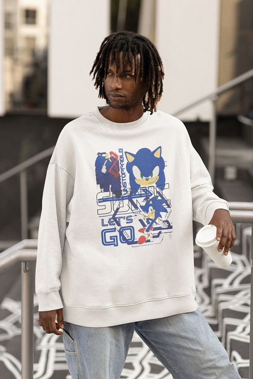 Sonic Lets Go Baskılı Unisex Oversize Çizgi Film Sweatshirt