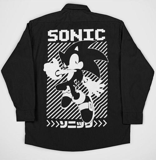 Sonic Baskılı Unisex Çizgi Film Cepli Gömlek