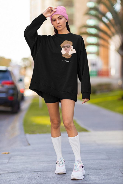 Özel Tasarım Şapkalı Kadın Baskılı Unisex Oversize Sweatshirt